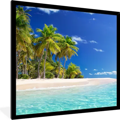 Produktbild von MuchoWow® Gerahmtes Poster Strand - Meer - Palme - Sonne - Sommer 40x40 cm - Poster mit Schwarzem Bilderrahmen Wandposter Rahmen Foto Bilder - Mit Rahmen - Wanddekoration Schlafzimmer