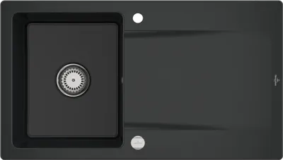 Produktbild von Villeroy & Boch 333502R7 Siluet 50 Keramikspüle Einbauspüle Unterschrankbreite ab 50 cm Pure Black mit Excenterbetätigung - inkl.