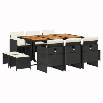 Produktbild von "im Sonderangebot" 11-tlg. Garten-Essgruppe - elegantes Design - Sitzgruppe/Gartenmöbel-Set - mit Kissen Schwarz Poly Rattan - Terassenmöbel DEMöbel118390