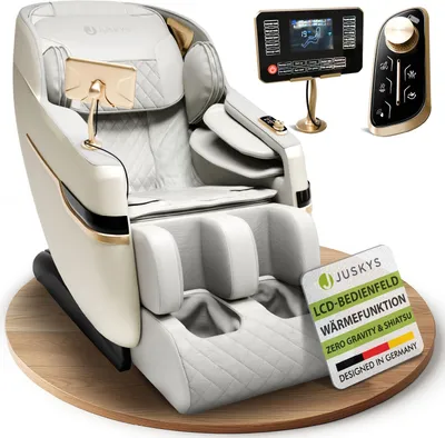 Produktbild von Juskys Massagesessel Naxos, elektronisch, Bluetooth & Heizung – Weiß / Hellgrau