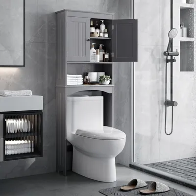 Image de Armoire de toilette - Organisateur de salle de bain - Rangement pour salle de bain - Étagères réglables - 60 x 23 x 167 cm - Gris