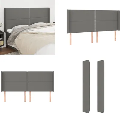 Produktbild von vidaXL Kopfteil mit Ohren Dunkelgrau 203x16x118/128 cm Stoff - Kopfteil - Kopfteile - Bett-Kopfteil - Bettkopfteil