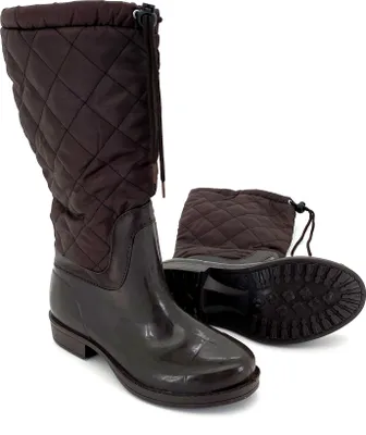 Produktbild von Gummistiefel Hochschaft Daunen Stiefel gesteppt Damen Mädchen Trend Boots Wasserdicht Regenstiefel Typ880 braun 38
