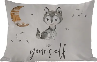 Produktbild von MuchoWow® Outdoor Kissen - Sprichwörter - Wolf - Sei du selbst - Kinder - Jungen - Mädchen - Aquarell - 50x30 cm - Wetterfest - Lounge Kissen - Sofa kissen - Wohnzimmer Dekoration