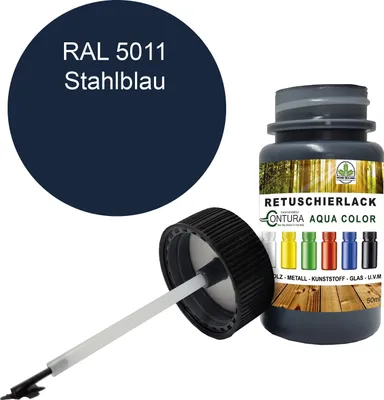 Produktbild von Reparaturlack Lackstift RAL Lack Pinselflasche 50ml. Farbe Holz Metall Möbel Auto Bad Retuschierlack - RAL 5011 Stahlblau