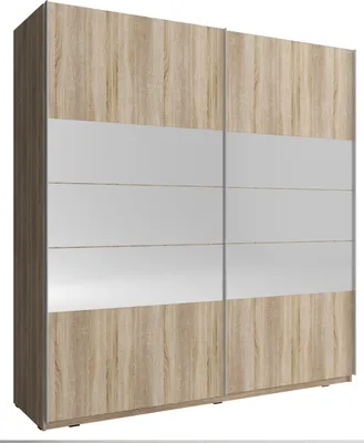 Produktbild von Kleiderschrank Schwebetürenschrank mit Spiegel 2-türig Schrank mit Einlegeböden und Kleiderstange Gaderobe Schiebtüren, Schlafzimmer, Schiebtürenschrank - Wohnzimmerschrank  200 x 214 x 63 cm NELE I (Sonoma, 200 cm)