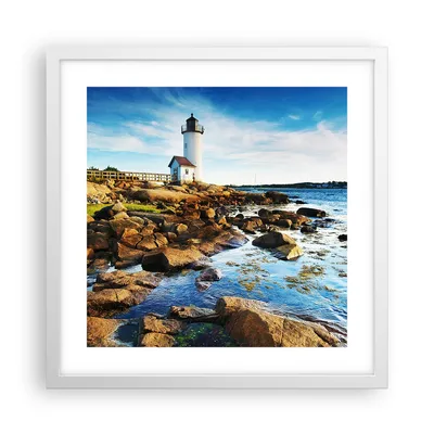 Produktbild von Gerahmtes Poster - Weißer Rahmen - Leuchtturm Ufer Wolke Landschaft - 40x40 cm - Wand Bild - Wanddeko - Wandbilder - Wandposter - Bilderrahmen - Bilder - Kunstdruck - Wandbild - P2WAC40x40-2973