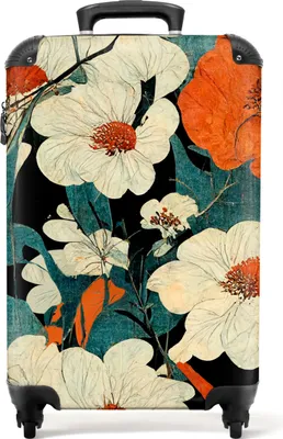 Produktbild von NoBoringSuitcases.com Hartschalen Handgepäck Koffer 55x35x20 cm, 36L, Drucke für Frauen: Bunt - Blumen, Reisekoffer mit 4 Rollen