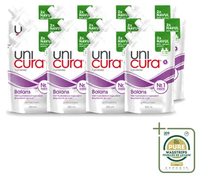 Immagine prodotto di 12 flaconi di sapone liquido antibatterico per le mani Unicura Balans, ricarica da 500 ml - confezione risparmio - 12 pezzi
