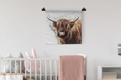 Produktbild von MuchoWow® Wandteppich Wandbehang Schottischer Highlander - Schottische Kuh 60x60 cm Tapisserie Dekoration Wandtuch - Dekorationen - Wand Decke