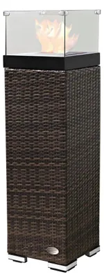 Produktbild von Ethanol-Feuersäule Braun Poly-Rattan, 120 cm hoch, 33x33 cm, bis 7h Brenndauer, für Innen & Aussen