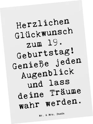 Produktbild von Mr. & Mrs. Panda Ansichtskarte Spruch 19. Geburtstag Freude - Weiß - Geschenk, Herzlichen Glückwunsch, Grußkarte, Happy Birthday, Postkarte, Meilenstein, Ansichtskarten