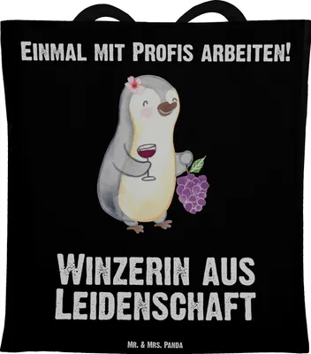 Produktbild von Mr. & Mrs. Panda Shopping Tasche Winzerin Leidenschaft - Schwarz - Geschenk, Schultasche, Jutebeutel, Tote Bag, Laptoptasche, Stoffbeutel