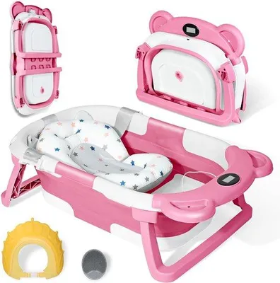 Produktbild von Famanu Faltbare Babybadewanne mit Thermometer - Rosa