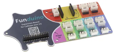 A product shot of an electronic expansion board with various connectors.