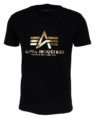 Zdjęcie produktu dla ALPHA INDUSTRIES BASIC – męska koszulka z nadrukiem w kamuflażu, neonowa, z odblaskową folią, z nadrukiem, rozmiar: M, kolory Alpha Industries: czarny/żółto-złoty