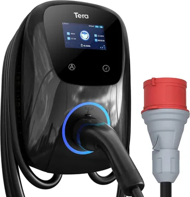 Image de Chargeur triphasé pour véhicule électrique, type 2 : borne de recharge pour véhicule électrique, 22 kW, 32 A, 400 V, prise CEE, courant réglable, conforme CE