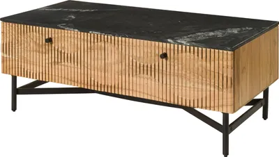 Image de MASSIVMOEBEL24 | Table basse en bois d'Acacia 120x60x45 naturel laqué / marbre noir LONDON #120