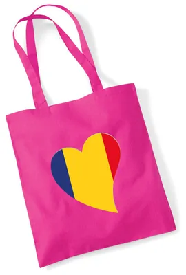 Produktbild von Huuraa Jutebeutel Rumänien Flagge Herz 10 Liter Fuchsia Baumwolle Tasche Geschenkidee