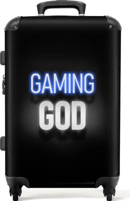 Produktbild von NoBoringSuitcases.com® Großer Koffer - Gaming - Sprichwörter - Gaming-Gott - Schwarz - Neon - Kombinationsschloss TSA - Hartschalen Trolley 4 Rollen - 72 liter - Reisekoffer - 66 cmKoffer Mittelgroß 67x43x25 cm, 72L,