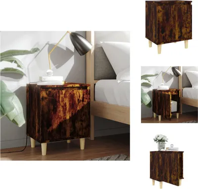 Produktbild von vidaXL Nachttisch mit Massivholz-Beinen Räuchereiche 40x30x50 cm - Nachttische