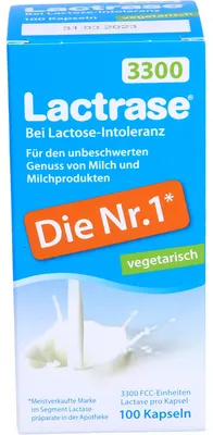 Produktbild von Lactrase 3300 vegetarisch bei Lactose-Intoleranz Kapseln, 100 St. Kapseln