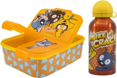 Produktbild von Mikecrack 2 tlg Kinder Set 3 Kammern Brotdose Alu-Trinkflasche 400 ml