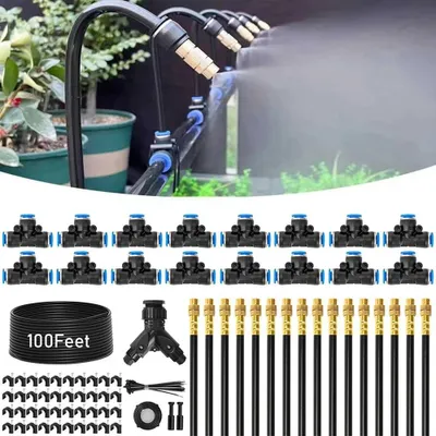 Produktbild von Gartenbewässerungssystem - Tropfbewässerungs-Set - Schlauch 30 m - Selbstansaugende Pumpe - Biegbare 360° Nebeldüsen aus Messing - Für Töpfe & Bonsai
