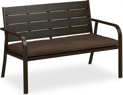 Produktbild von Relaxdays Gartenbank mit Sitzkissen, Holzoptik, HBT: 78 x 118 x 66 cm, 2-Sitzer, stabile Balkonbank, Sitzbank, braun