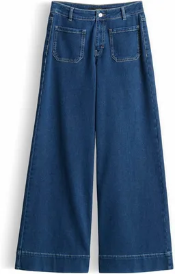 Produktbild von Damen Jeanshose aus Denim mit weitem Bein in Blau und Gürtelschlaufen