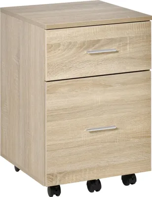 Image de Vinsetto Caisson de bureau caisson de rangement mobile 2 tiroirs 5 roulettes en panneau de particules 39,5 x 39 x 58,5 cm chêne