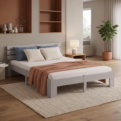 Produktbild von Homestyle4u Doppelbett Holzbett 140x200 mit Lattenrost Bett Bettgestell Grau Kiefer Holz