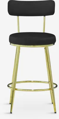 Immagine prodotto di Sgabello da cucina in velluto con schienale e gambe color oro Kraven - Nero