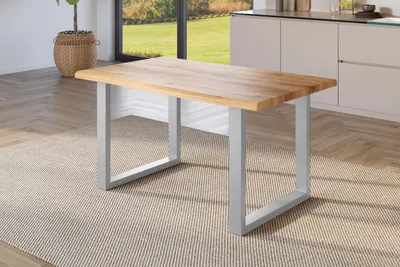 Produktbild von Esstisch Baumkante Holz-Optik Wildeiche 120 x 80 U-Gestell silber JULIUS