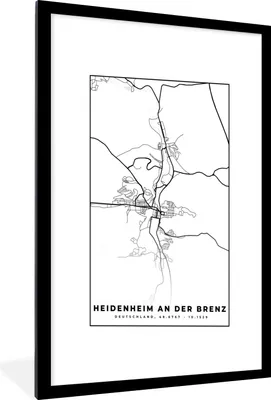 Produktbild von MuchoWow® Gerahmtes Poster Heidenheim an der Brenz - Karte - Stadtplan 60x90 cm - Poster mit Schwarzem Bilderrahmen Wandposter Rahmen Foto Bilder - Dekoration - Wandposter Wohnzimmer - Hochwertig