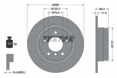 Produktbild von 2 Textar Bremsscheiben 290mm hinten für BMW 1 2