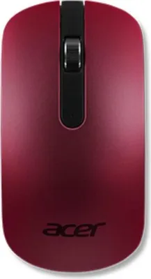 A top-down view of a red Acer wireless mouse on a white background.
