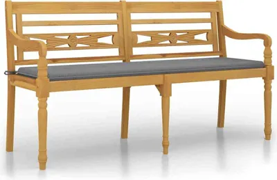 Produktbild von vidaXL Batavia-Bank mit Grauem Kissen 150 cm Massivholz Teak