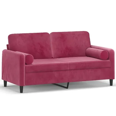 Image de vidaXL Canapé 2 places avec coussins décoratifs rouge vin 140 cm velours