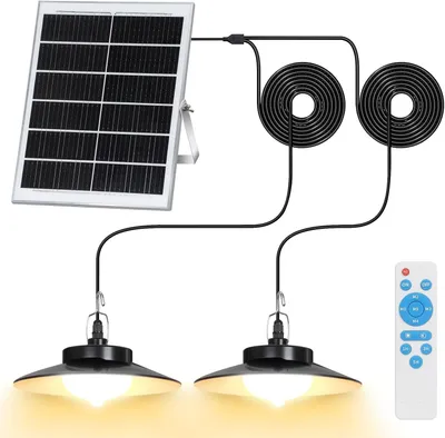 Produktbild von Außen Solarlampe 5 Beleuchtungsmodi mit Bewegungssensor und Fernbedienung Wasserdicht Solar Pendelleuchte Solarleuchte, Warmweiß, 2 Lampe
