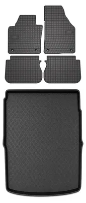 Image de Tapis en caoutchouc + bac de coffre pour Volkswagen Caddy III 2K 2004-2010 (monospace, 2 places) – 5 pièces, noirs, sur mesure