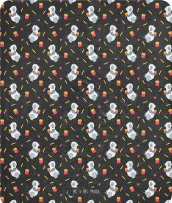 Produktbild von Mr. & Mrs. Panda Tagesdecke Panda Pommes 130 x 155 cm - Grau - Geschenk, Plaid, Muster, Heimdecke, Wärmedecke, Überwurf, Flauschdecke, Kuscheldecke