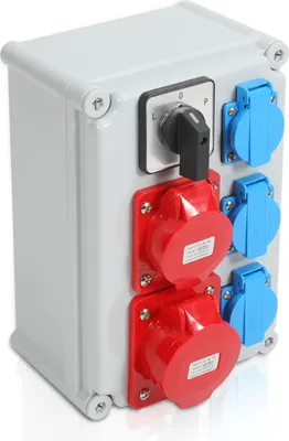 Produktbild von Peviasot Wandverteiler Stromverteiler mit L-0-P Nockenschalter und MCB,5 Polig Baustromverteiler mit 3xSchuko-Steckdose und CEE-Steckdose 16/32A für Innen und Außen