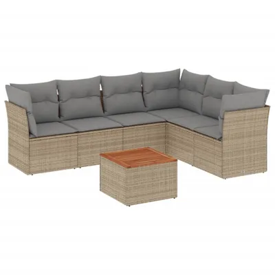 Immagine prodotto di vidaXL Set di divani da giardino 7 pezzi con cuscini Beige poly rattan