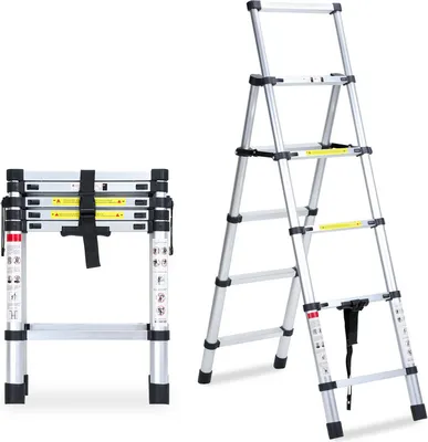 Produktbild von TolleTour Teleskopleiter Ausziehleiter Klappleiter Stabil Aluminium Stehleiter bis 150kg 1.4m+1.7m