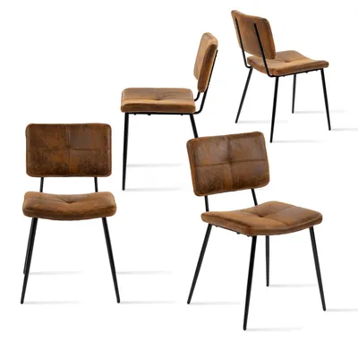 4er-Set Esszimmerstühle, gepolstert, Wildleder, Metallbeine, braun