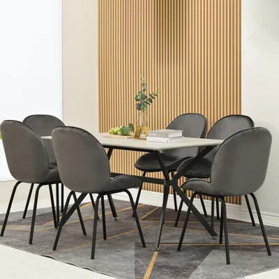 Productafbeelding van AIORBER Eetkamerstoelen (set van 6), met ronde rugleuning, fluweelzitting met rugleuning, metalen frame, geschikt voor eetkamer en woonkamer, afmetingen 48x43x90cm, grijs