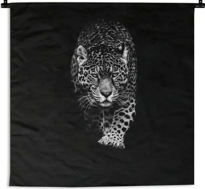 Produktbild von MuchoWow® Wandteppich Wandbehang Tiere - Schwarz - Leopard - Weiß - Wild 150x150 cm Tapisserie Dekoration Wandtuch - Wohnaccessoires - Modernes