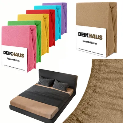 Produktbild von Frottee Spannbetttuch Spannbettlaken Bettlaken Bettücher BAUMWOLLE Farben Laken dunkelbeige 120X200