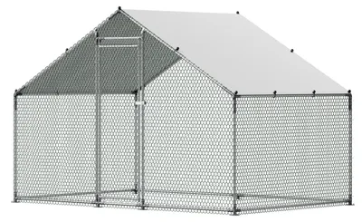 Obrázok produktu pre Veľký kovový kupecký chovný box, 3 x 2 x 2 metre, s vnútorným priestorom pre slepice a vodotesnou ochranou, s kuželovitou strechou a zámkom. Vonkajšia klietka pre kačky a králiky, ohrada pre hydinu, vhodná na záhradu, farmu alebo dvor